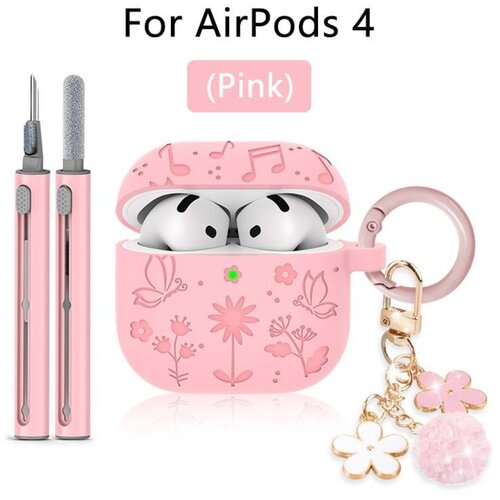 INF 3D reliefna silikonska za&scaron;čitna torbica z motivom metuljev in cvetja, združljiva z AirPods 4 &ndash; prijazna do kože, odporna na prah, pralna Roza, (5000244353) Cene