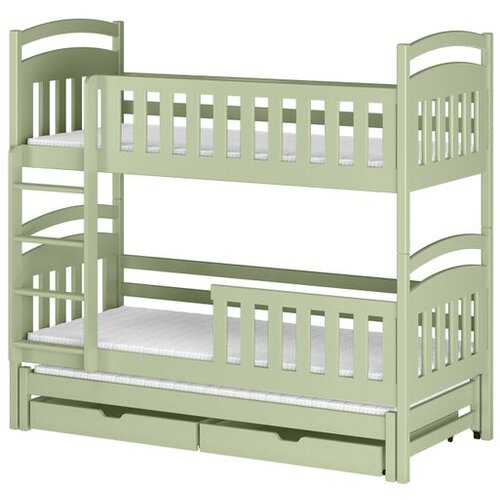 Molarem Home Drveni dječji krevet na kat Viki s tri kreveta i ladicom - olive - 180x80 cm - Madrac PE pjena 8 cm-spužvasti madrac Cijene