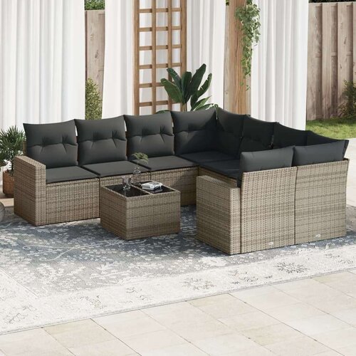  9-dijelni set vrtnih sofa od poliratana s jastucima sivi Slike