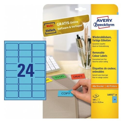 Avery Zweckform Odstranljive modre etikete 63,5 x 33,9 mm Cene