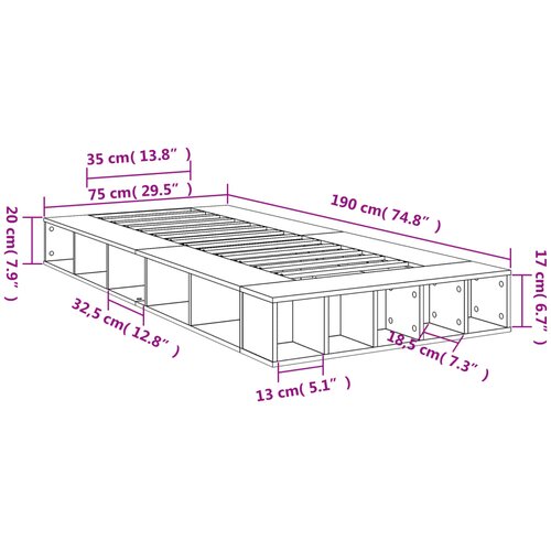  Okvir za krevet boja hrasta 75x190 cm od konstruiranog drva Slike