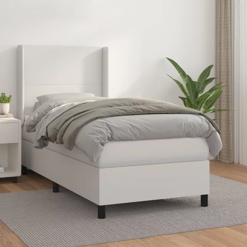 vidaXL Box spring postelja z vzmetnico bel 90x190 cm umetno usnje