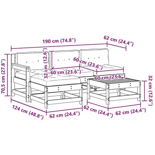  Set lounge namje&amp;scaron;taja za vrt 5 pcs Bakarno smeđa bor Slike