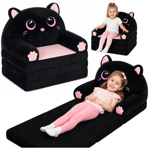  Reclining Armchair Sofa Couch Kitten 2in1 For Children Soft Plush Black Slike