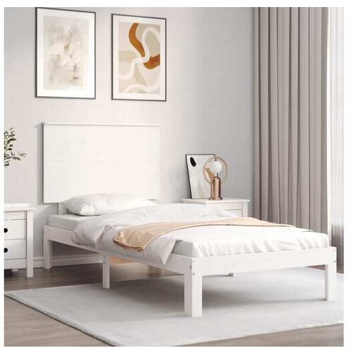 VidaXL Posteljni okvir z vzglavjem bel 100x200 cm trden les Slike
