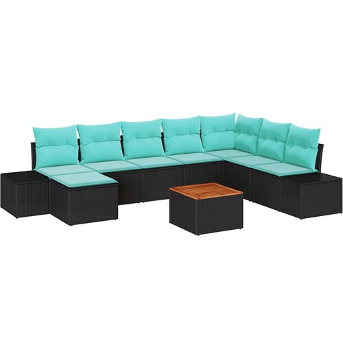vidaXL Vrtna sedežna garnitura z blazino 9 pcs Črna poli ratan, (5000154056) Cene
