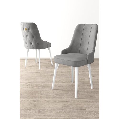 Hanah home set trpezarijskih stolica Enoa 6 kom, siva tkanina Babyface, bele drvene noge Cene