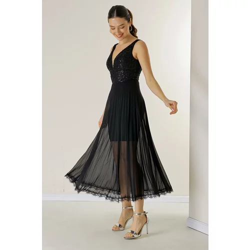 By Saygı Top Sequin Lace Skirt Pleated Tulle Dress