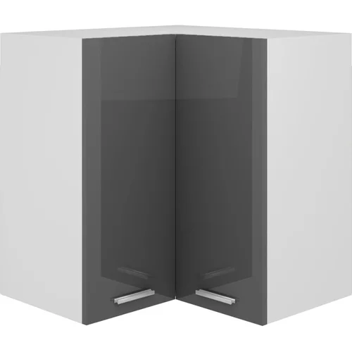 vidaXL viseča kotna omarica visok sijaj siva 57x57x60 cm iverna plošča