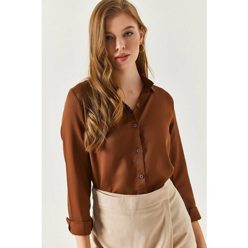 armonika Plus Size Shirt - Brown - Regular fit Cene