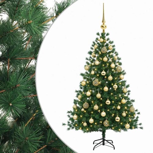  Umjetno božićno drvce s kuglicom 150 cm 150 LED lampica - 150 cm s LED žaruljama i zlatnim kuglicama Slike