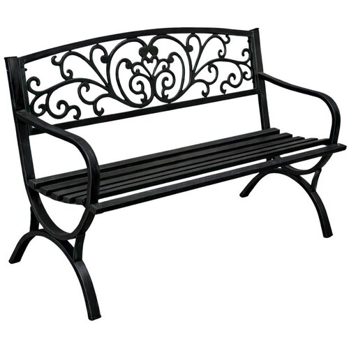  Vrtna klupa za terasu, metalna, s 2 sjedala, ukra&amp;scaron;ena, crna, 127 cm Slike
