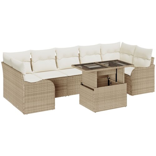 vidaXL set vrtnega kavča s blazinami Bež Poly Rattan, 2-sedežni vrtni kavč s shrambo in blazinami Bež Poly Rattan Cene