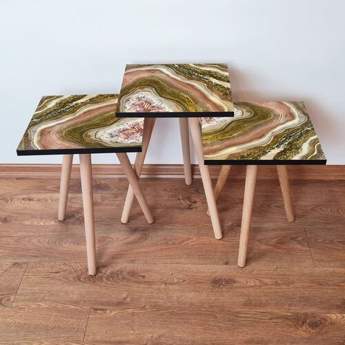 Hanah home 3Shp296 - brown brownbeigegold nesting table (3 pieces) Cene