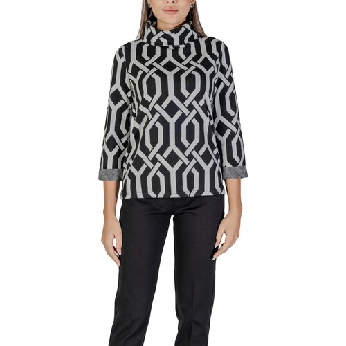 Street One Puloverji EOS_scarf collar jacquard shir 321984 Črna Cene