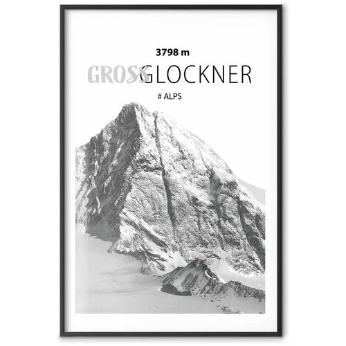  Plakat - Majestic mountain peak Glosslockner mountain crown mountain landscape 60x90 Crni okvir s margom Slike