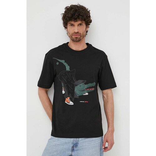 Lacoste Pamučna majica x Netflix boja: crna, s uzorkom Slike