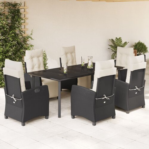  7-dijelni vrtni blagovaonski set s jastucima crni od poliratana Crna 200 cm table length Cene