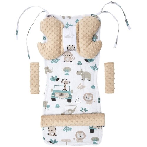 Medi Partners Stroller insert in a 4-piece set - Mint Zoo + beige Minky Slike