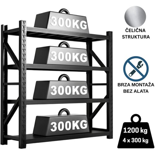 Epro metalna montažna polica professional 200x200x60cm/ metal-metal/ 1.200kg (4x300kg) crna Slike