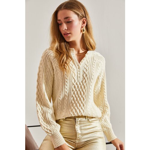 Bianco Lucci Women's Braided Buttoned Knitwear Sweater Slike