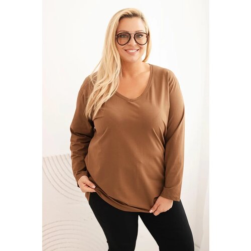 Kesi Women&amp;#039;s Plus Size blouse with a V-neck and long sleeves brown Slike