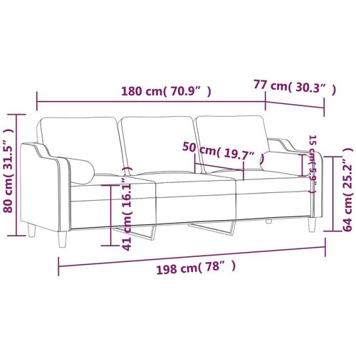 VidaXL Trosjed s ukrasnim jastucima krem 180 cm od tkanine Slike
