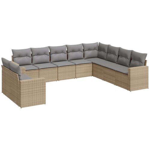  10-dijelni set vrtnih sofa s jastucima bež od poliratana Slike