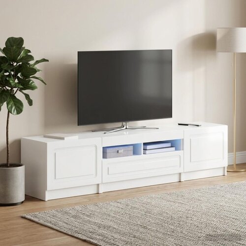  5-dijelni LED TV ormarić Bijela visokog sjaja Konstruirano drvo - Bijela visokog sjaja 81 cm Cene