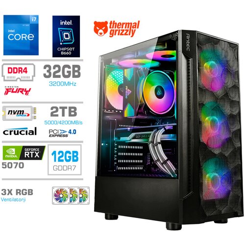 MEGA Računalnik TWR S7 i7-12700K/RTX5070/32GB/2TB-4.0/750W/Brez OS RGB, (22097713) Cene