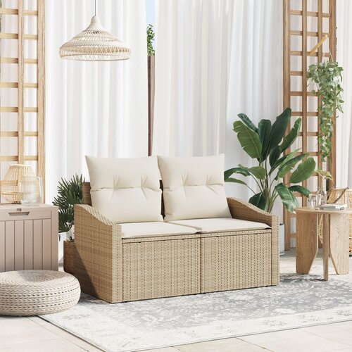 VidaXL Dvosjedna Vrtna Sofa s Jastučićima Bež Polyratan Slike