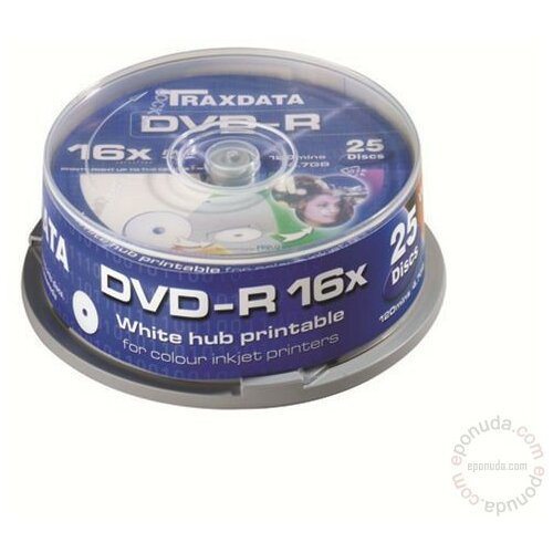 Traxdata DVD-R 16X PRN F CAKE 25 WHITE disk Slike