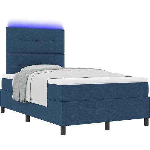 vidaXL postelja s škatlastim vzmetenjem z vzmetnico & LED modra 120x190 cm tkanina, (22082780) Cene