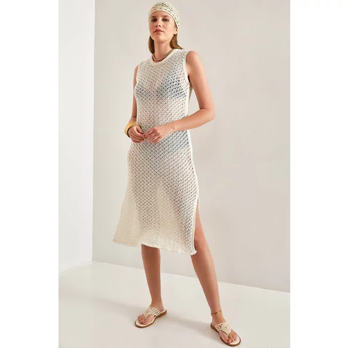 Bianco Lucci Women's Slit Patterned Sleeveless Beach Dress