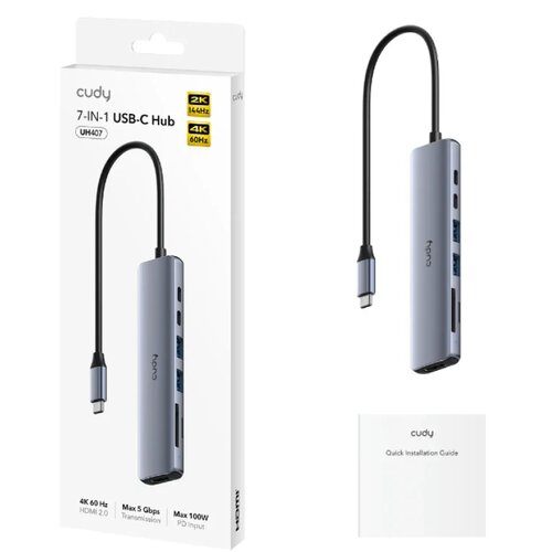Cudy UH407 , 7-In-1 HDMI SD/TF 4K USB-C Hub, 60/144/240 Hz, 5Gps, 100W Cene