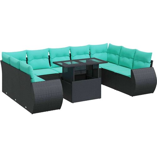  Vrtna garnitura - 10-dijelni set vrtnih sofa s jastucima crni poliratana bagrem - Crna sa spremi&amp;scaron;tem 1 Slike
