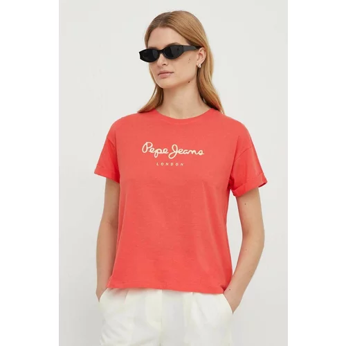 PepeJeans Bombažna kratka majica ženski, rdeča barva