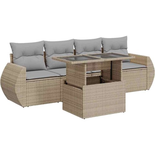 VidaXL 5-dijelni vrtni set sofa s jastucima bež od poliratana Slike