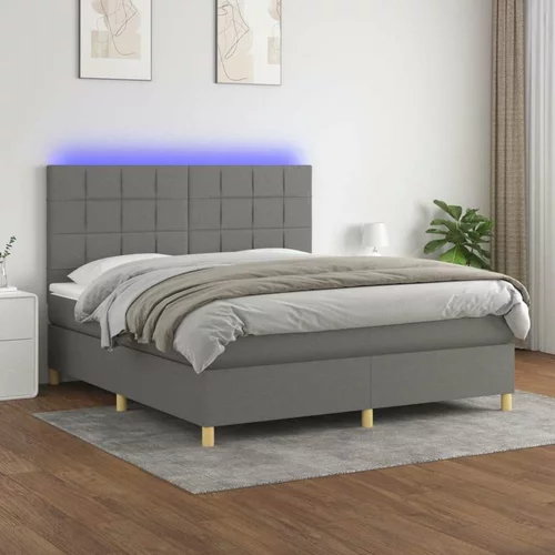  Box spring postelja z vzmetnico LED temno siva 160x200 cm blago, (20789362)