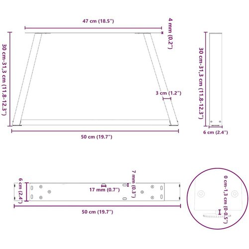  Noge za blagovaonski stol V-oblik 2 kom antracit 50x(30-31 3)cm Slike