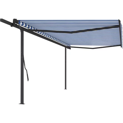  Automatska tenda na uvlačenje sa stupovima 5x3,5 m plavo-bijela