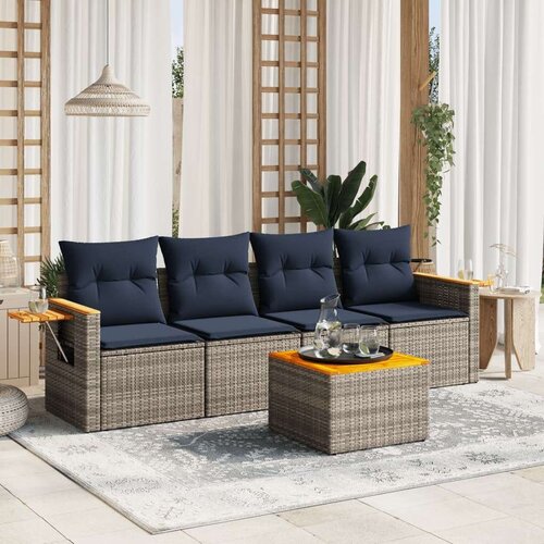  Vrtna garnitura - 5-dijelni set vrtnih sofa od poliratana s jastucima sivi - Siva Sa stolom 1 Cijene