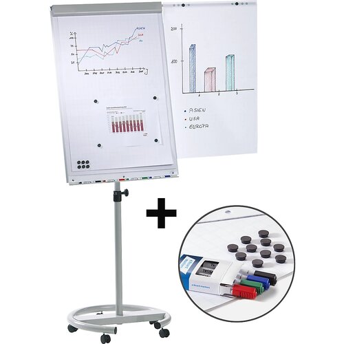 SMIT VISUAL Stojalo za liste papirja, komplet z opremo, nastavitev višine 1700 - 2000 mm, s trdnim okroglim podnožjem s Ø 640 mm, 5 vrtljivih koles Cene