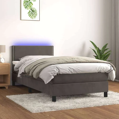  box spring s madracem LED tamnosivi 90x200 cm baršun