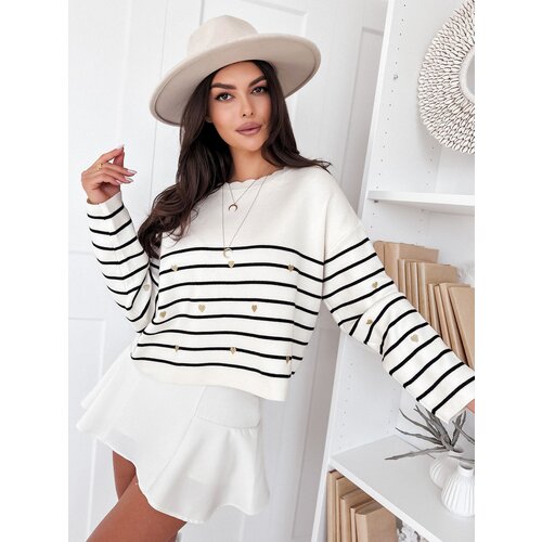 DStreet Sweter damski VELORIA ecru-czarny Slike