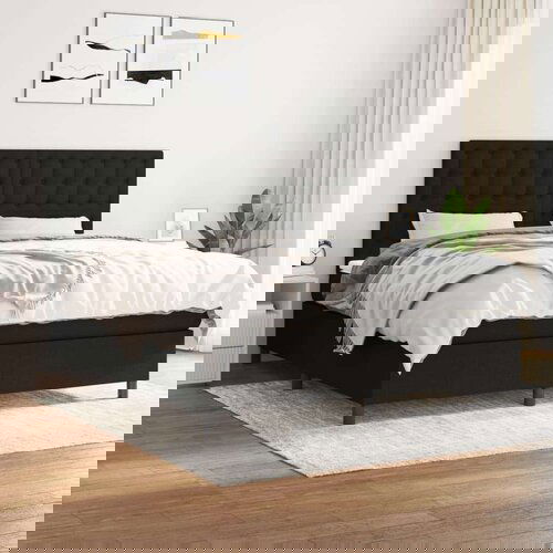  Krevet s oprugama i madracem crni 160x200 cm od tkanine Slike