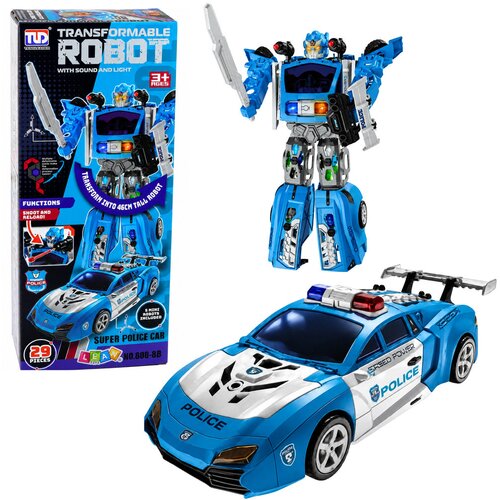  Avtomobilski robot 2v1 policijski avto izstreljevalec majhni roboti luči zvoki Slike