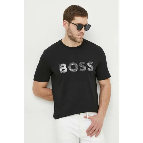 BOSS Orange Pamučna majica za muškarce, boja: crna, s tiskom