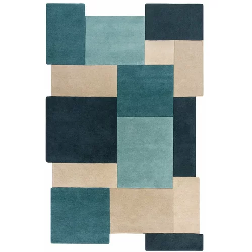 Flair Rugs plavo-bež vuneni tepih 180x120 cm Abstract Collage