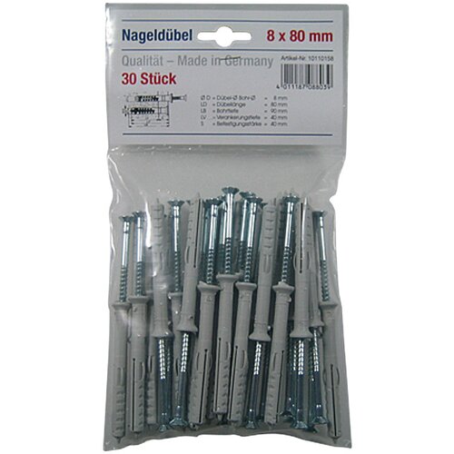 Komplet udarna tipla (Promjer tiple: 8 mm, Duljina tiple: 80 mm, 30 Kom., Najlon) Slike